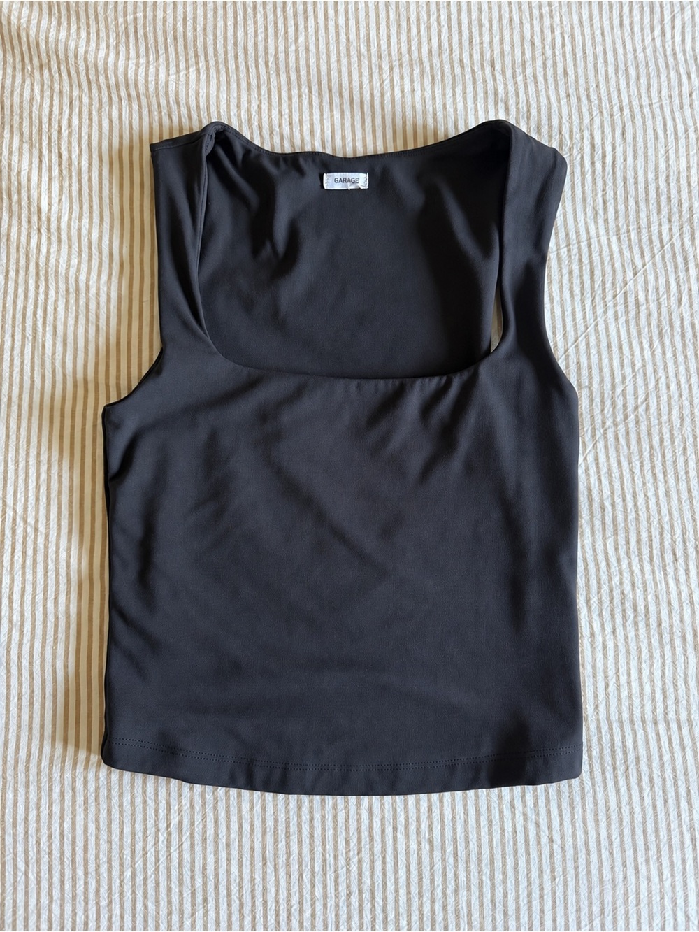 Garage Black Square-Neck Ribbed Tank